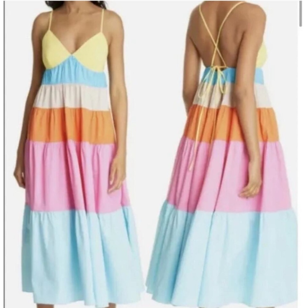 Staud Cleo Midi Dress Multi Rainbow Stripe in Size Medium NWT - Picture 4 of 11